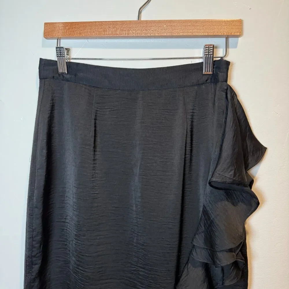 Belle Badgley Mischka Skirt Black Ruffle High Waist Pencil Skirt Size 4 *TEAR*